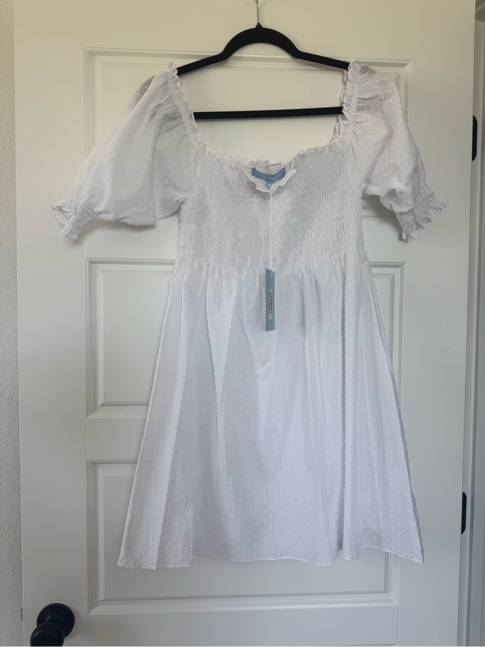 Hill House Athena White Swiss Dot Puff Sleeve Mini Dress NWT